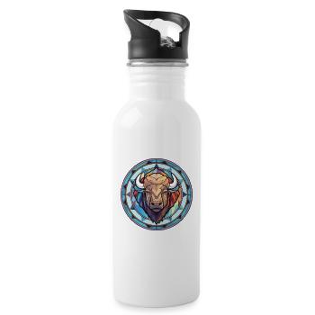 Bison Colorful Watercolor Animal Pet Illustration - Water bottle with straw - white - Right