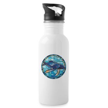 Blue Whale Colorful Watercolor Animal Illustration - Water bottle with straw - white - Right