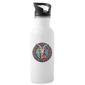 Goat Colorful Watercolor Animal Pet Illustration - Water bottle with straw - white - Right