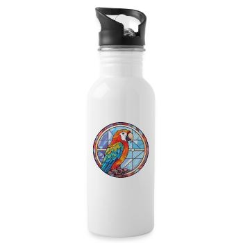 Papagei buntes Aquarell Tier Haustier Illustration - Trinkflasche mit integriertem Trinkhalm - Weiß - Rechts
