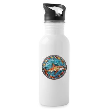Shark Colorful Watercolor Animal Pet Illustration - Water bottle with straw - white - Right