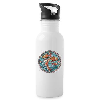 Fish Colorful Watercolor Animal Pet Illustration - Water bottle with straw - white - Right