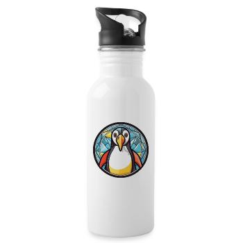Penguin Colorful Watercolor Animal Illustration - Water bottle with straw - white - Right