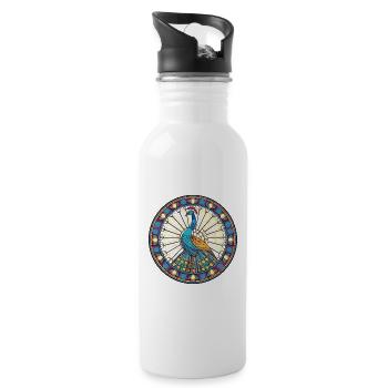Peacock Colorful Watercolor Animal Illustration - Water bottle with straw - white - Right