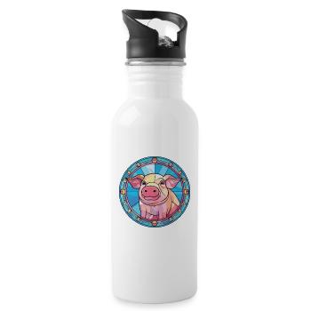 Cochon Coloré Aquarelle Animal Animal Illustration - Gourde avec paille intégrée - blanc - Droite