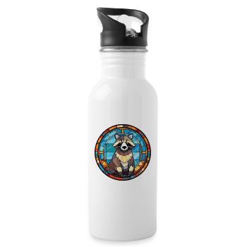 Raccoon Colorful Watercolor Animal Illustration - Water bottle with straw - white - Right