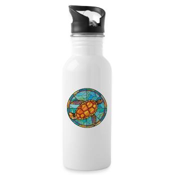 Bunte Aquarell-Tierhaustierillustration der Schildkröte - Trinkflasche mit integriertem Trinkhalm - Weiß - Rechts