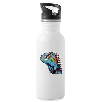 Iguana Colorful Watercolor Animal Pet Illustration - Water bottle with straw - white - Right