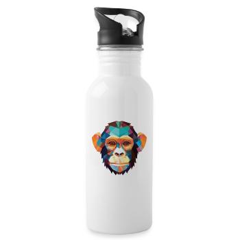 Monkey Chimpanzee Colorful Watercolor Animal Pet - Water bottle with straw - white - Right
