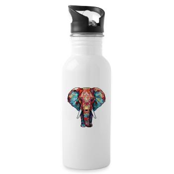 Bunte Aquarell-Tierillustration des Elefanten - Trinkflasche mit integriertem Trinkhalm - Weiß - Rechts