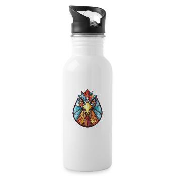 Henne buntes Aquarell Tier Haustier Illustration - Trinkflasche mit integriertem Trinkhalm - Weiß - Rechts