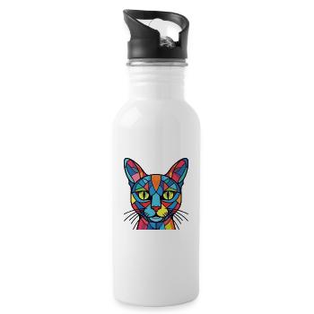 Chat Aquarelle Colorée Animal Illustration D’animaux De Compagnie - Gourde avec paille intégrée - blanc - Droite