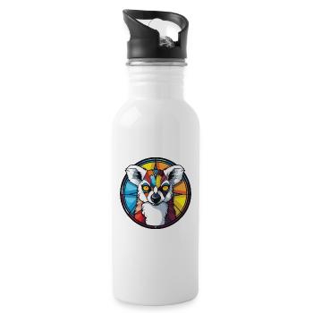 Lemur Colorful Watercolor Animal Pet Illustration - Water bottle with straw - white - Right