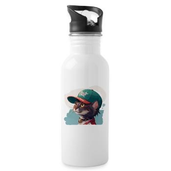 Coole Katze - Trinkflasche mit integriertem Trinkhalm - Weiß - Rechts