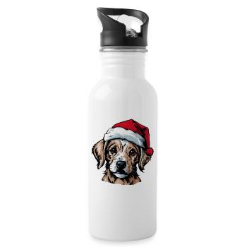 Chien mignon avec cadeau Kawaii chapeau de père Noël - Gourde avec paille intégrée - blanc - Droite
