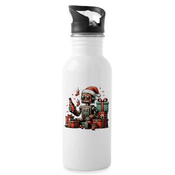 roboter bier weihnachten ugly xmas rostig geschenk - Trinkflasche mit integriertem Trinkhalm - Weiß - Rechts