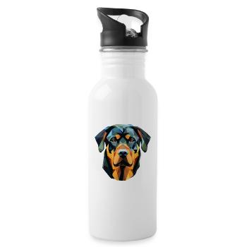 Rottweiler Chien Aquarelle Colorée Animal Cartoon - Gourde avec paille intégrée - blanc - Droite
