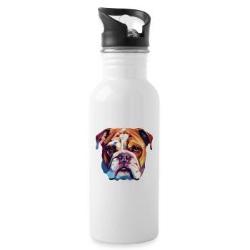 Englische Bulldogge Hund buntes Aquarelltier - Trinkflasche mit integriertem Trinkhalm - Weiß - Rechts