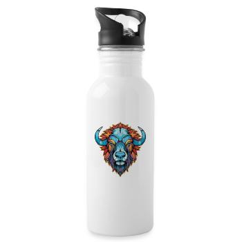 Buffalo Colorful Watercolor Animal Illustration - Water bottle with straw - white - Right