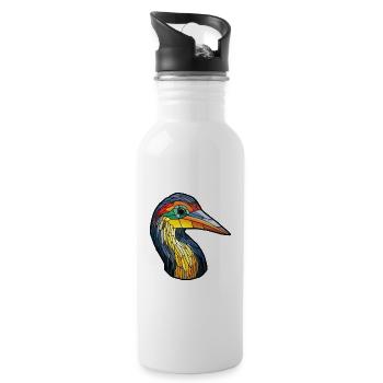 Kormoran bunte Aquarell-Tier-Illustration - Trinkflasche mit integriertem Trinkhalm - Weiß - Rechts