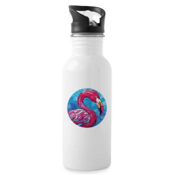Flamingo Colorful Watercolor Animal Illustration - Water bottle with straw - white - Right