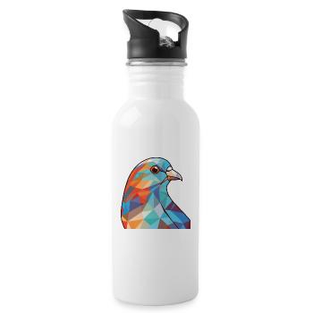 Taube bunte Aquarell-Tier-Haustier-Illustration - Trinkflasche mit integriertem Trinkhalm - Weiß - Rechts
