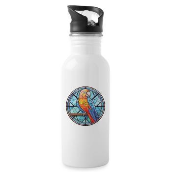 Papagei Buntes Aquarell Tier Haustier Illustration - Trinkflasche mit integriertem Trinkhalm - Weiß - Rechts