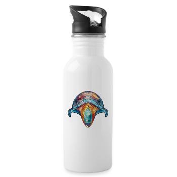 Whale Colorful Watercolor Animal Pet Illustration - Water bottle with straw - white - Right