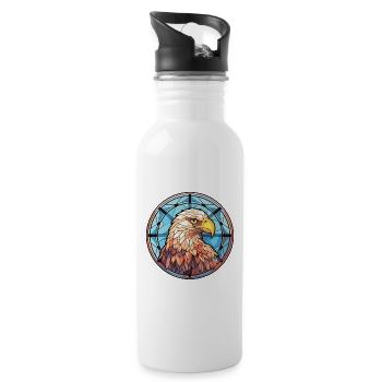 Adler buntes Aquarell Tier Haustier Illustration - Trinkflasche mit integriertem Trinkhalm - Weiß - Rechts