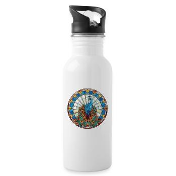 Pfau Buntes Aquarell Tier Illustration - Trinkflasche mit integriertem Trinkhalm - Weiß - Rechts