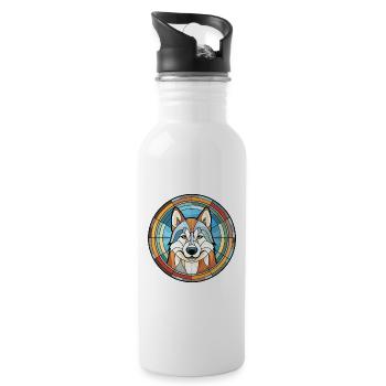Husky Dog Aquarelle Colorée Animal Illustration - Gourde avec paille intégrée - blanc - Droite