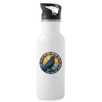 Crow Colorful Watercolor Animal Pet Illustration - Water bottle with straw - white - Right