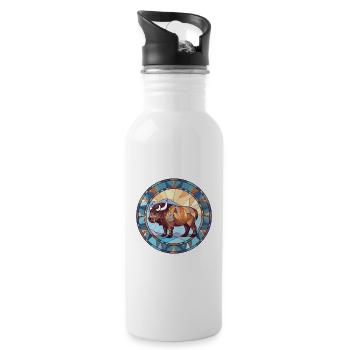 Bison Colorful Watercolor Animal Pet Illustration - Water bottle with straw - white - Right