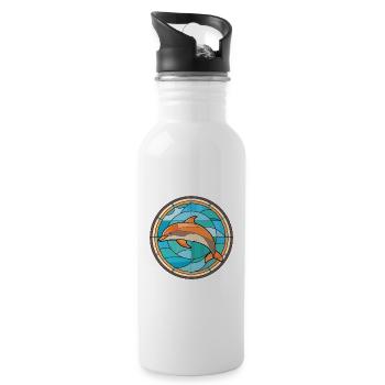 Dolphin Colorful Watercolor Animal Illustration - Water bottle with straw - white - Right