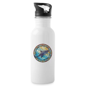 Blue Whale Colorful Watercolor Animal Illustration - Water bottle with straw - white - Right
