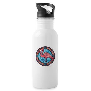 Flamingo Colorful Watercolor Animal Illustration - Water bottle with straw - white - Right