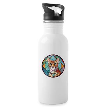 Ocelot Cat Colorful Watercolor Animal Illustration - Water bottle with straw - white - Right