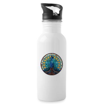 Peacock Colorful Watercolor Animal Illustration - Water bottle with straw - white - Right