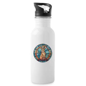 Rabbit Colorful Watercolor Animal Pet Illustration - Water bottle with straw - white - Right