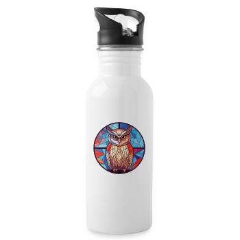 Owl Colorful Watercolor Animal Pet Illustration - Water bottle with straw - white - Right