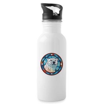 Polar Bear Colorful Watercolor Animal Illustration - Water bottle with straw - white - Right