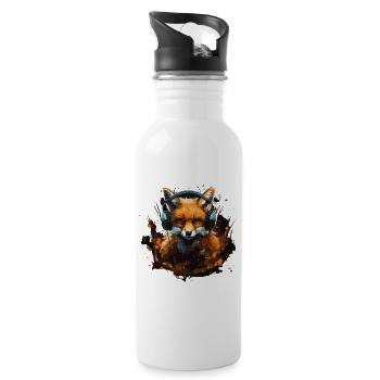 Fuchs mit Kopfhörer Splatterkunst - Trinkflasche mit integriertem Trinkhalm - Weiß - Rechts