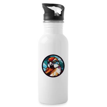 Sparrow Colorful Watercolor Animal Illustration - Water bottle with straw - white - Right