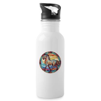 Pferd bunte Aquarell-Tier-Haustier-Illustration - Trinkflasche mit integriertem Trinkhalm - Weiß - Rechts
