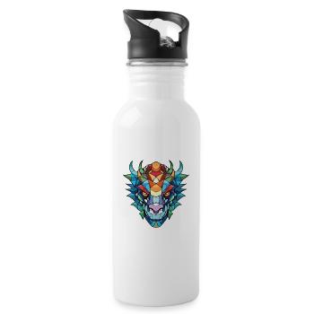 Drache Buntes Aquarell Tier Haustier Illustration - Trinkflasche mit integriertem Trinkhalm - Weiß - Rechts