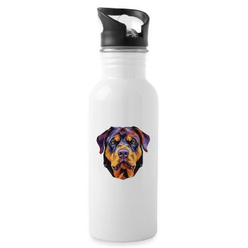 Rottweiler Chien Aquarelle Colorée Animal Cartoon - Gourde avec paille intégrée - blanc - Droite