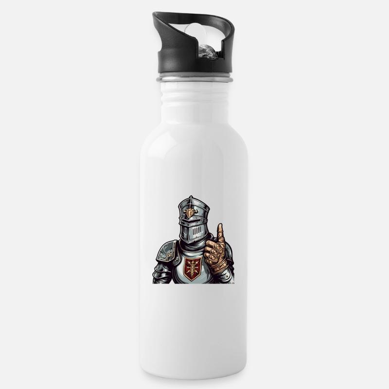 Lustiger Ritter Daumen hoch – Fantasy RPG - Trinkflasche mit integriertem Trinkhalm - Weiß