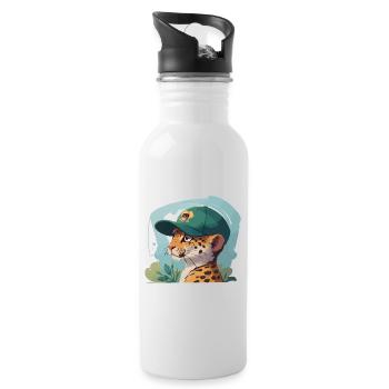 Cool Leopard - Water bottle with straw - white - Right
