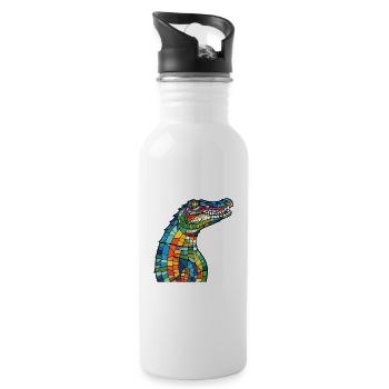 Krokodil buntes Aquarell Tier Illustration - Trinkflasche mit integriertem Trinkhalm - Weiß - Rechts