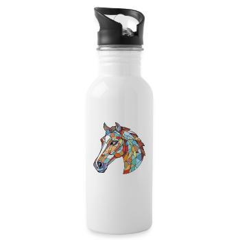 Pferd buntes Aquarell Tier Haustier Illustration - Trinkflasche mit integriertem Trinkhalm - Weiß - Rechts